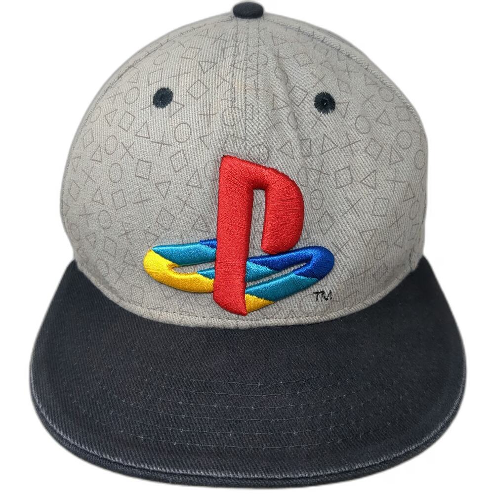 Numskull PlayStation Logo Gray Snapback Hat One Size Controller Pattern Flat